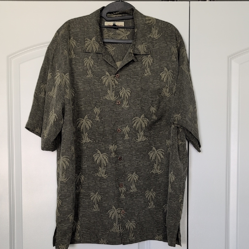 Men's Tommy Bahama Olive Palm-Print Short Sleeve Camp Shirt